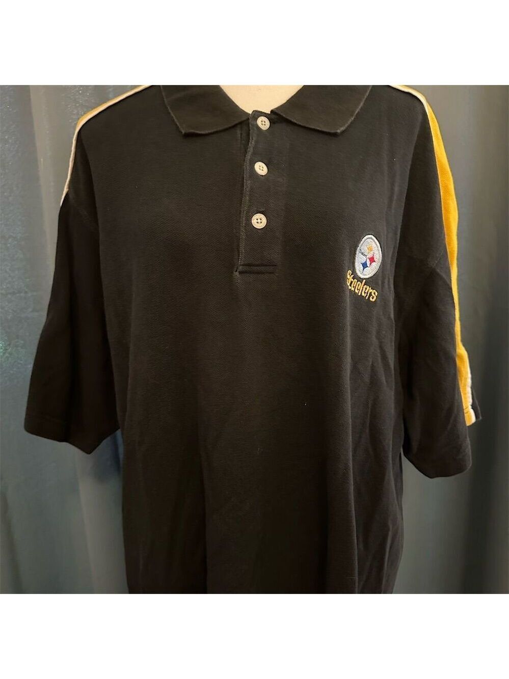 Vintage Pittsburgh Steelers Men's 2XL Black Polo Shirt NFL Embroidered